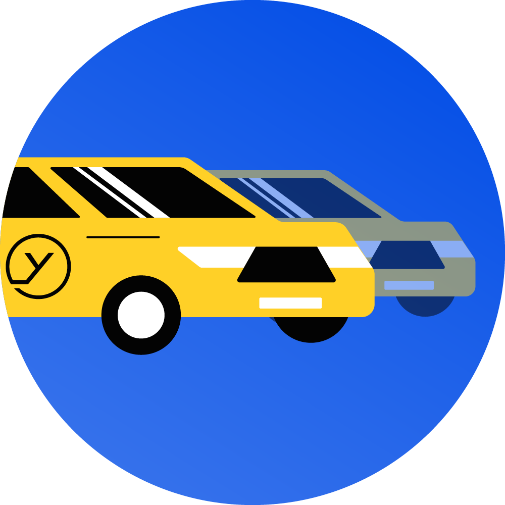 Clean graphic design spot illustration of taxi cabs for Yellow Cab Co. in Des Moines, Iowa