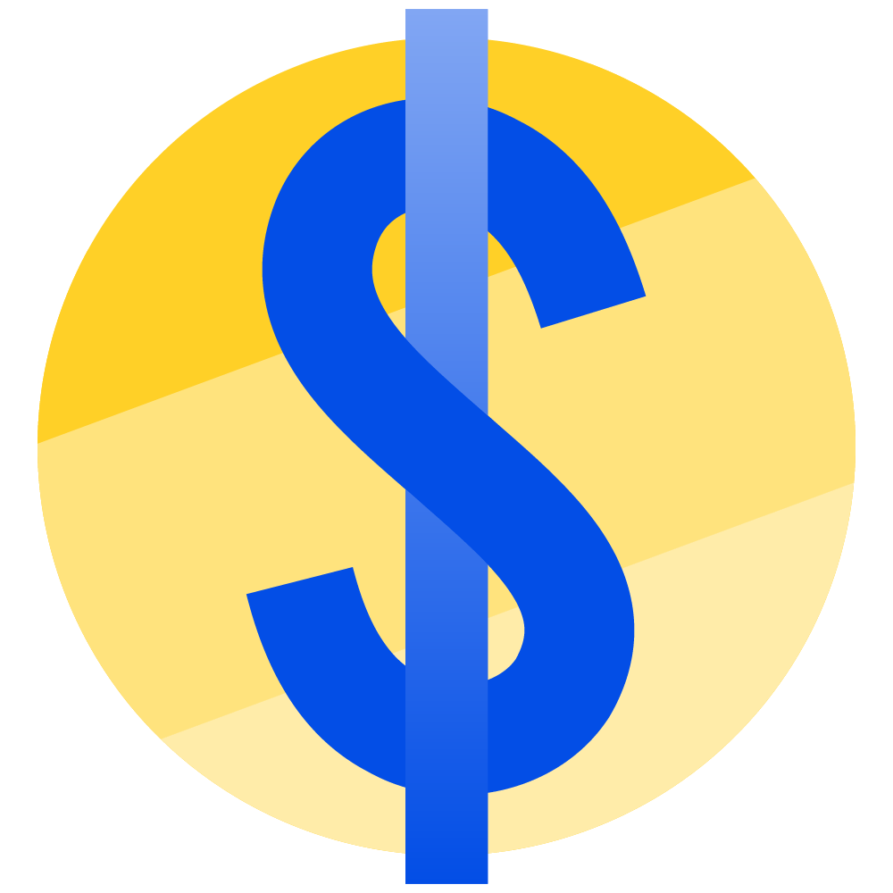 Clean graphic design spot illustration of a money sign representing affordable rides for Yellow Cab Co. in Des Moines, Iowa